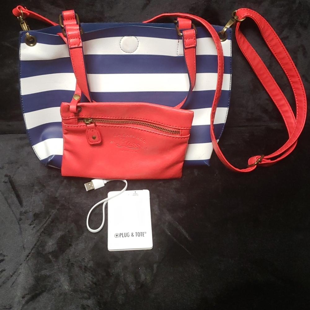 Red/White/Blue GH Bass leather tote & wallet